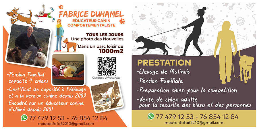 Educateur canin, comportementaliste.
Pension familiale d'une capacité de 4 chiens dans un parc loisir de 1000m2.
Éducateur diplômé depuis 2001.