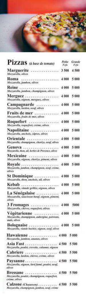 Restaurant Pizza Fast à Saly Sénégal